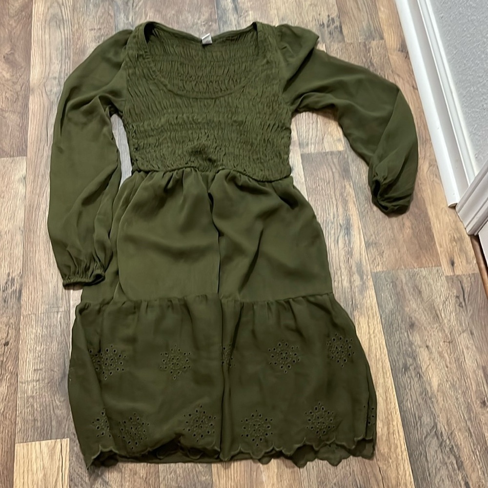 Old Navy Forest Green Smocked Mini Dress